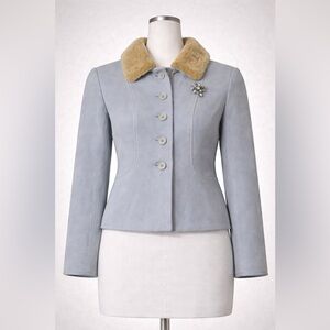 Louben Fine Wool Jacket Coat P6-Light Blue Removable Faux Fur -Made in Canada